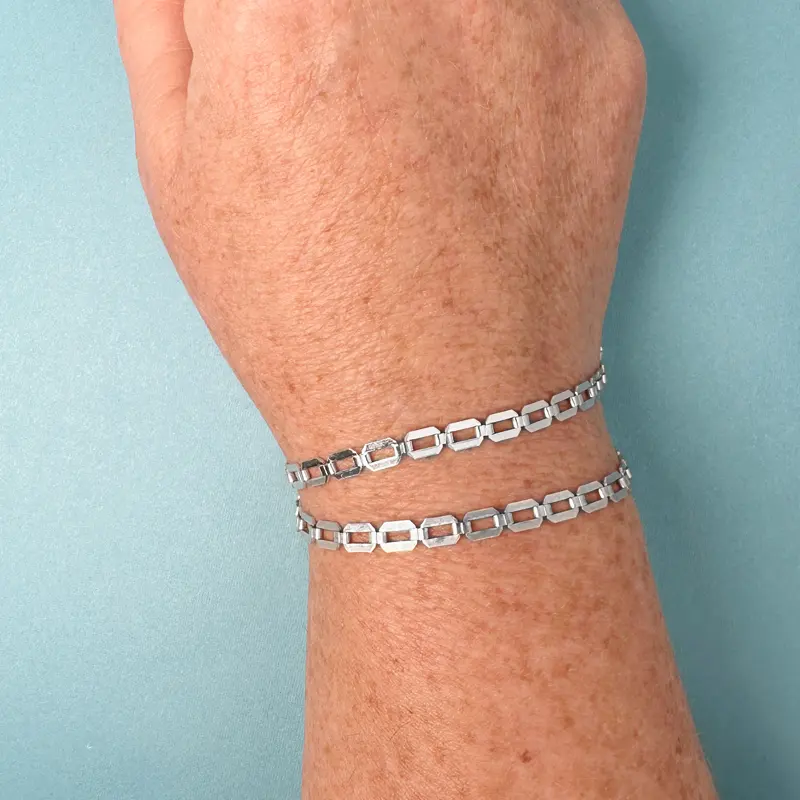 Sterling Silver Flat Band Long and Short Oval Chain Footage